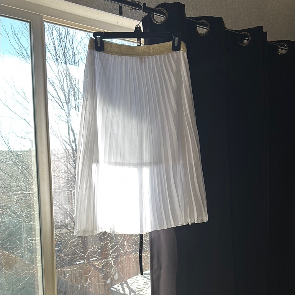 White Midi A-Line Pleated Skirt